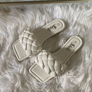 SHEIN Braided Square Toe Sandals | White Sandals | US Size 7